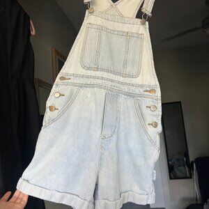 Denim light wash jean overall shorts 100% cotton